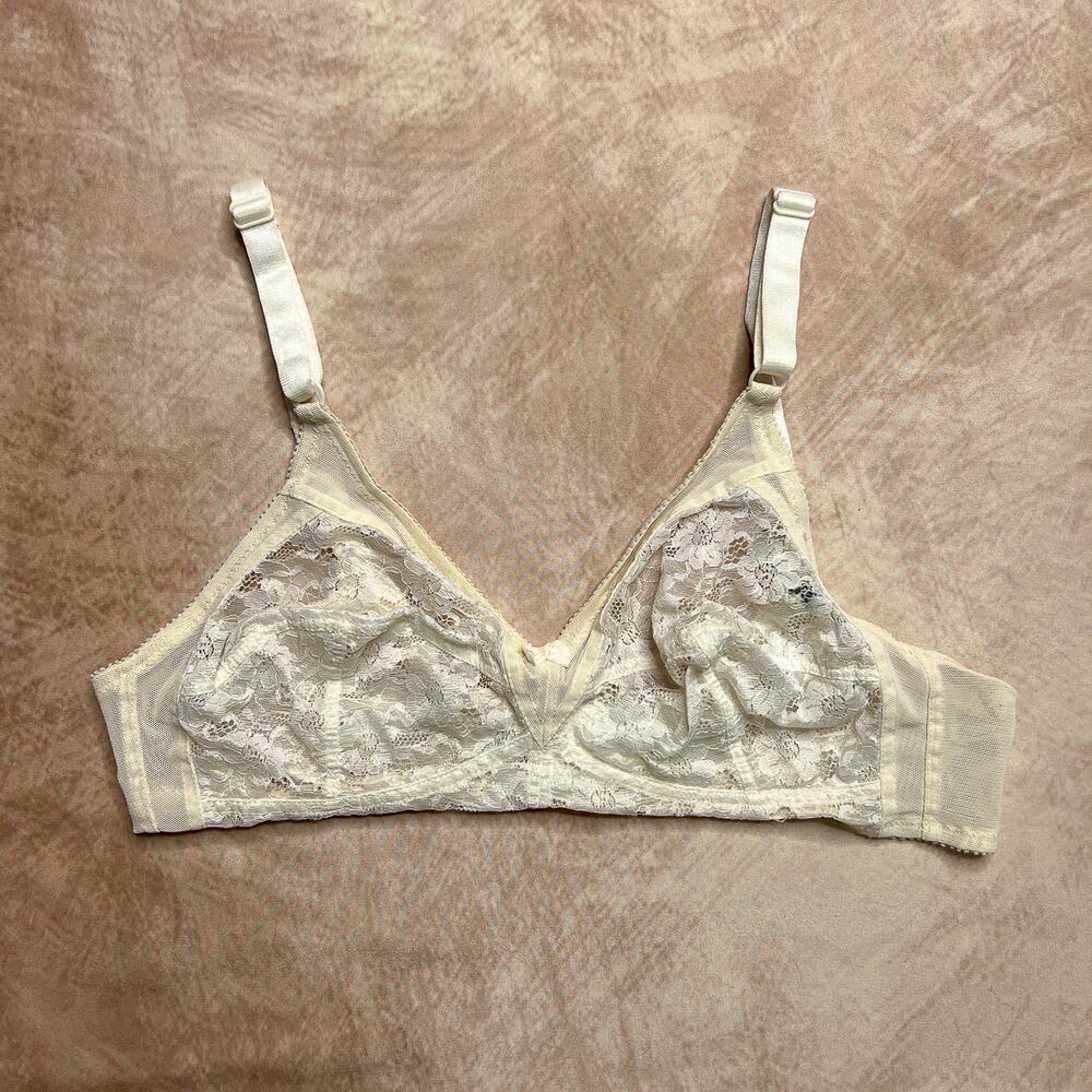 Vintage 80s Silver Saver Bestform Bralette Floral Lace Mesh Lingerie Romantic